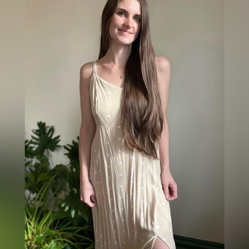 Old Navy | Polka Dot Midi Dress With Front Slit - Picture 2 of 4